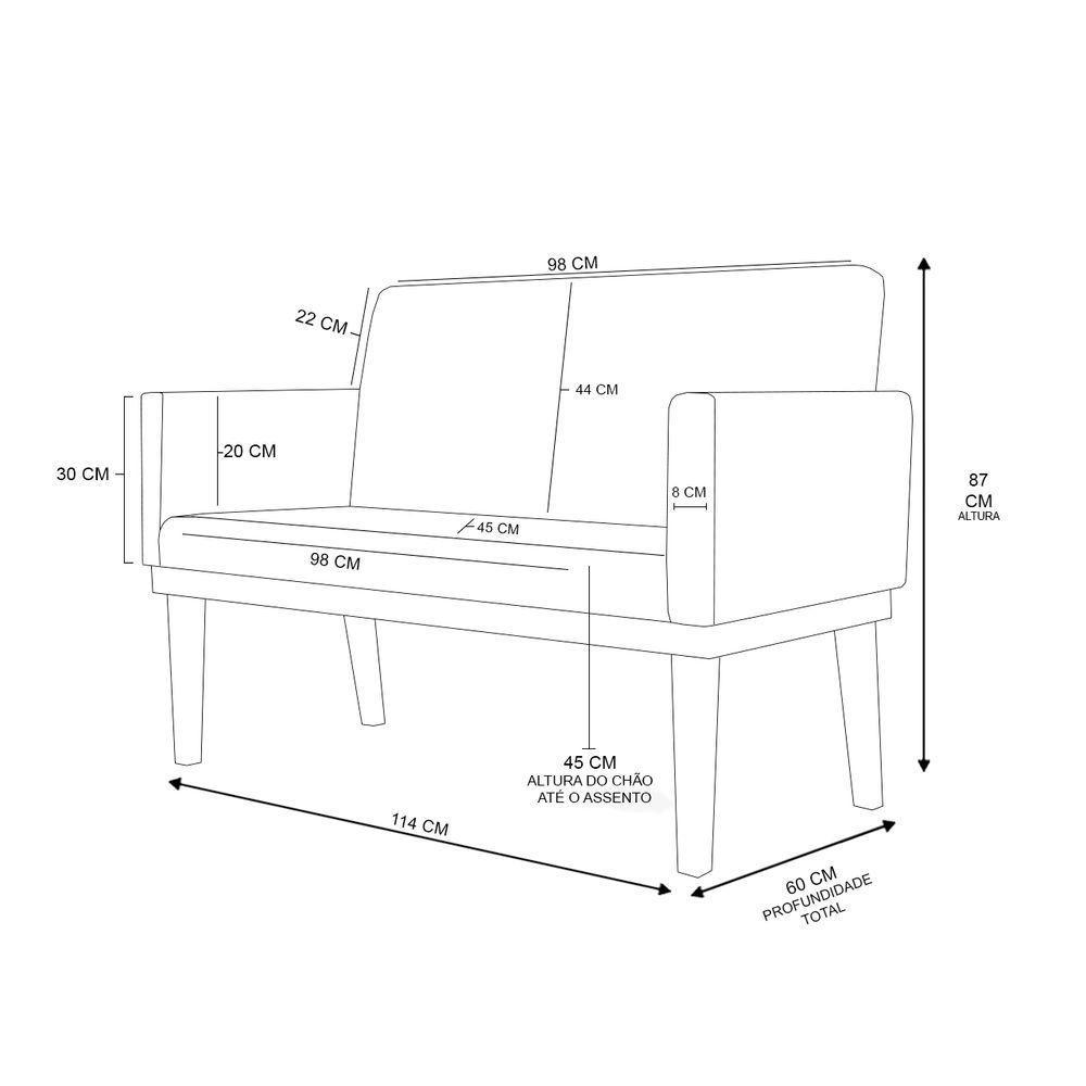Sofá Namoradeira Reforçada 2 Lugares Luxo Tecido Preta - 2