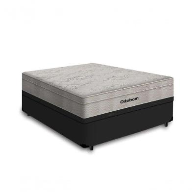 Cama Box Baú Casal 138 Tecido Sintético Preto Com Colchão Ortobom Airtech Spring Pocket D26 Bege 70x138x188
