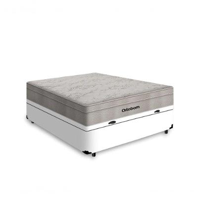 Cama Box Baú Casal 138 Tecido Sintético Branco Com Colchão Ortobom Airtech Spring Pocket D26 Bege 70x138x188