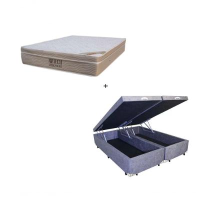 Cama Box Baú Queen Bipartido 158 Suede Cinza Com Colchão Ortobom Airtech Spring Pocket D26 Bege 70x158x198