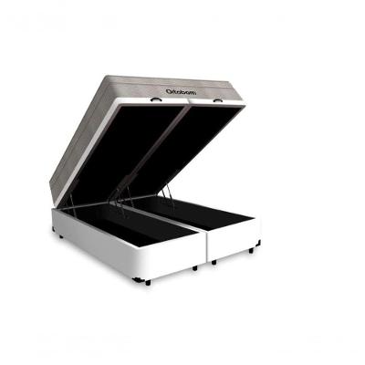 Cama Box Baú Queen 158 Bipartido Sintético Branco Com Colchão Ortobom Airtech Spring Pocket D26 Bege 70x158x198
