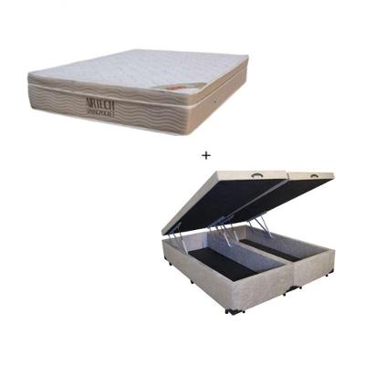 Cama Box Baú Queen Bipartido 158 Suede Bege Com Colchão Ortobom Airtech Spring Pocket D26 Bege 70x158x198