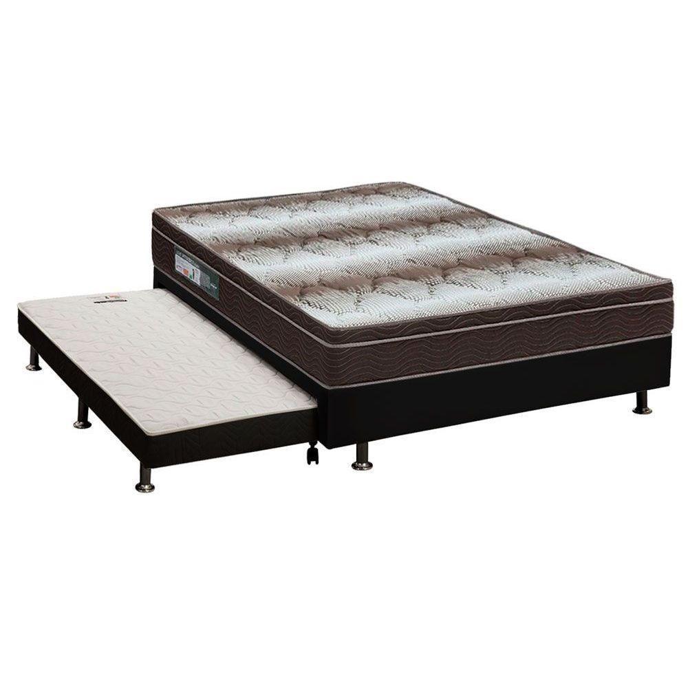 Cama Box c/Auxiliar Casal: Colchão Ortopédico Ortobom Light + Base CRC Courano Black(138x188) - 1