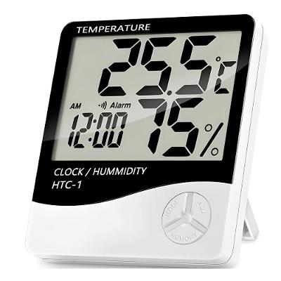 Termômetro Higrômetro Digital Com Relógio – Monitoramento De Temperatura E Umidade