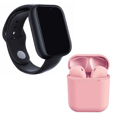 Kit 1 Relógio Smartwatch Z6 Preto + 1 Fone Bluetooth Rosa