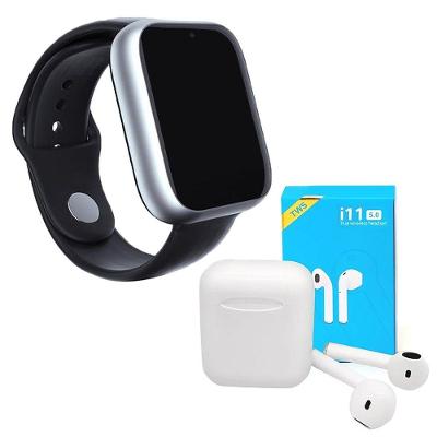 Kit 1 Smartwatch Z6 Prata + 1 Fone Bluetooth I11 Pro Tws