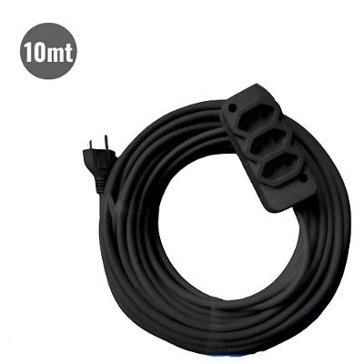 Extensão Elétrica 10 Metros Com Cabo Pp 2,5mm – 3 Saídas (2x10a - 1x20a) Preto