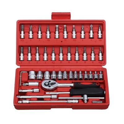 Jogo De Soquete Aço Crv 1-4 Catraca Chave Allen Maleta 46 Peças Soquetes, Chaves Allen E Catraca Para Repar - Vermelho