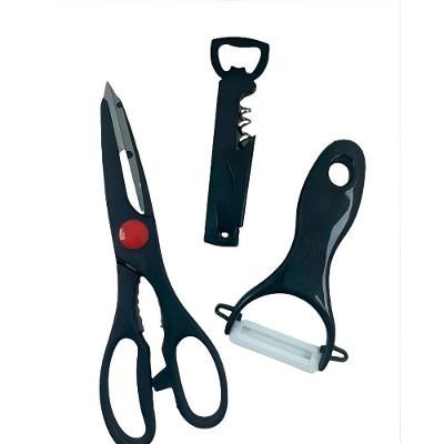 Kit De Utensílios De Cozinha 3 Peças – Tesoura, Descascador E Abridor Praticidade E Elegância