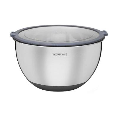 Bowl Tramontina Cucina Em Aço Inox Com Tampa Plástica 25 Cm 5 Litros