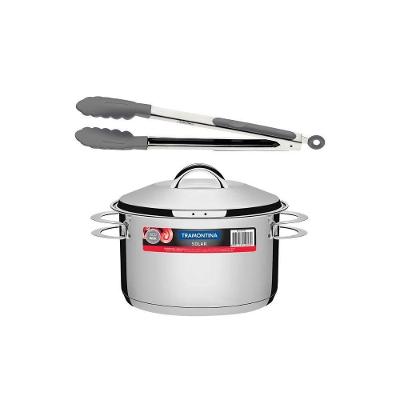 Kit Caçarola Aço Inox Solar 6,1 Litros Pit 2 + Pegador Térmico Moldê Em Silicone 35 Cm - Tramontina