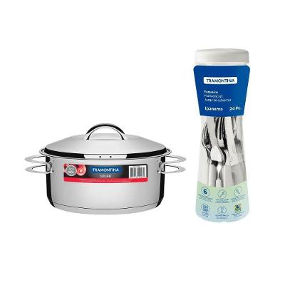 Kit Caçarola Aço Inox Solar 4,7 Litros Pit 1 + Faqueiro 24 Peças Ipanema Cabo Branco - Tramontina