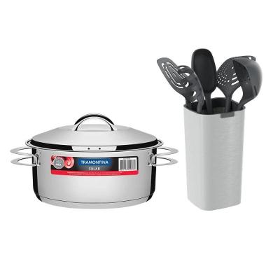 Kit Caçarola Aço Inox Solar 4,7 Litros Pit 1 + Jogo De Utensílios 6 Peças Verano ônix - Tramontina