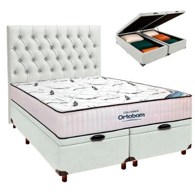 Box Bau Branco Com Colchão Casal High Foam Ortobom+cabeceira