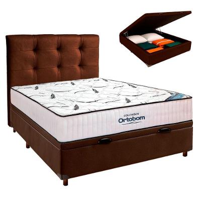 Box Bau Marrom Com Colchão Casal High Foam Ortobom+cabeceira