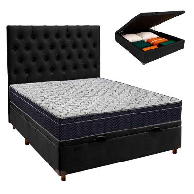 Box Bau Preto Com Colchão Casal Airtech 150 Ortobom E Cabeceira
