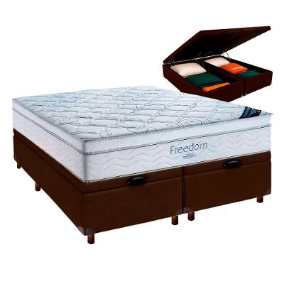 Cama Box Bau Marrom + Colchão Casal Freedom Ortobom
