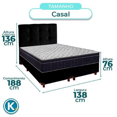 Cama Box Preto+colchão Casal Airtech 150 Ortobom E Cabeceira