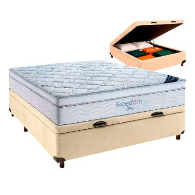Cama Box Bau Perola + Colchão Casal Freedom Ortobom