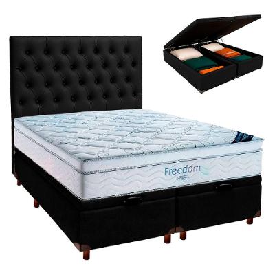 Cama Box Bau Preto+colchão Casal Freedom Ortobom Com Cabeceira