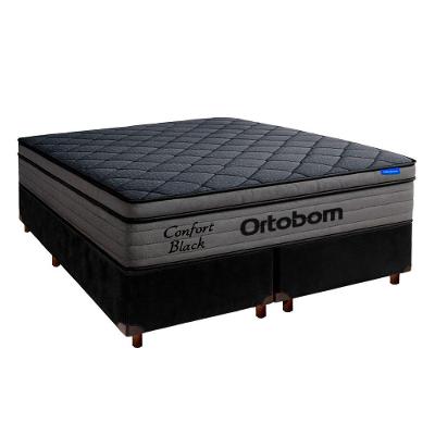 Cama Box Preto+colchão King Confort Black Espuma Ortobom