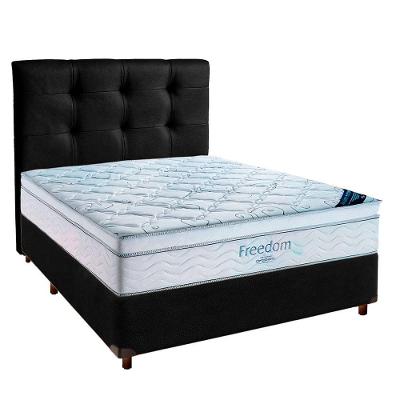 Cama Box Preto + Colchão Casal Freedom Ortobom E Cabeceira