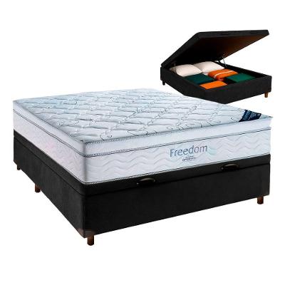 Cama Box Bau Preto + Colchão Casal Freedom Ortobom