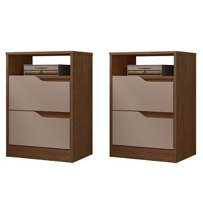 Kit 2 Mesas De Cabeceira Sole 2 Gavetas Flex Nogueira-capuccino - Móveis Albatroz Nogueira-capuccino