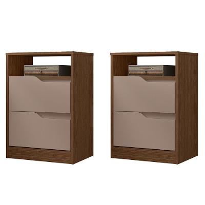 Kit 2 Mesas De Cabeceira Sole 2 Gavetas Flex Capuccino-nogueira - Móveis Albatroz Capuccino-nogueira