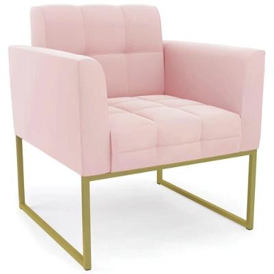 Poltrona Decorativa Base Industrial Dourado Ana Suede Rosa Bebê - Ibiza