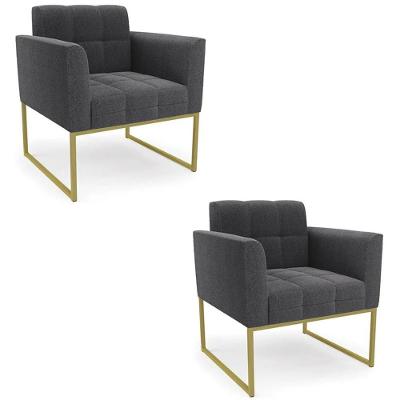 Poltrona Sala Base Industrial Dourado Kit 2 Ana Boucle Grafite - Ibiza