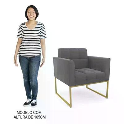 Poltrona Decorativa Base Industrial Dourado Ana Suede Grafite - Ibiza