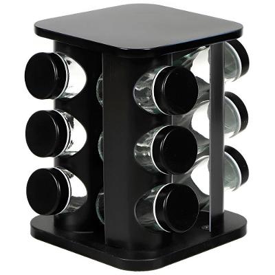 Porta Temperos Vertical Preto 12 Potes Em Aço Inox E Abs – Organizador De Cozinha Moderno E Compacto