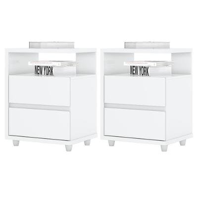 Kit 2 Mesas De Cabeceira Campeche 2 Gavetas Branco - Móveis Henn Branco