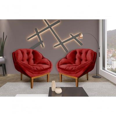 Kit 2 Poltronas Decorativa Marcela Veludo Vermelho