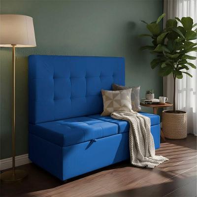 Canto Alemão Recamier Bau + Painel Madri 120cm Suede Azul Marinho - Inova Decor