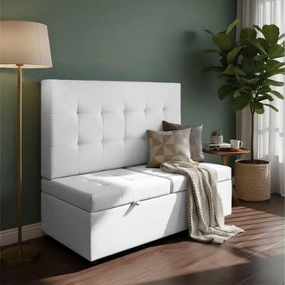 Canto Alemão Recamier Bau + Painel Madri 120cm Suede Branco - Inova Decor