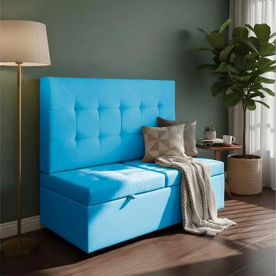 Canto Alemão Recamier Bau + Painel Madri 120cm Suede Azul Turquesa - Inova Decor