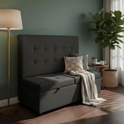 Canto Alemão Recamier Bau + Painel Madri 120cm Suede Preto - Inova Decor