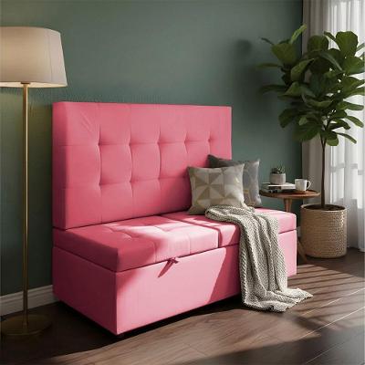 Canto Alemão Recamier Bau + Painel Madri 120cm Suede Pink - Inova Decor