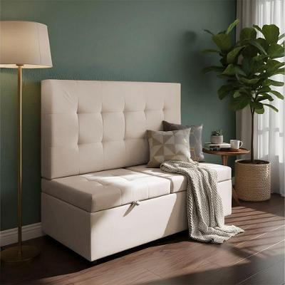 Canto Alemão Recamier Bau + Painel Madri 90cm Suede Bege - Inova Decor