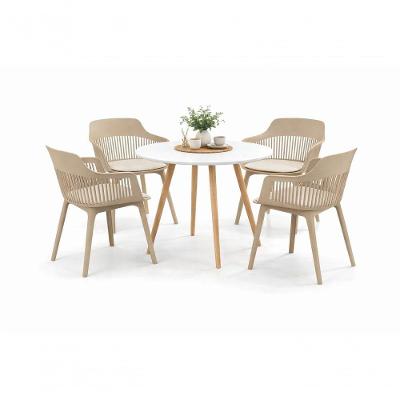 Conjunto De Jantar Mesa Leda 100cm Branca + 4 Cadeiras Marcela, Moderna E Confortavel - Nude