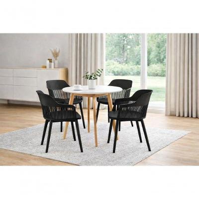 Conjunto De Jantar Mesa Leda Branca 90cm + 4 Cadeiras Marcela, Moderna E Confortavel - Preta