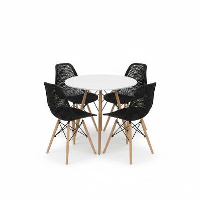 Conjunto Mesa Jantar 80cm Eiffel Branco Com 4 Cadeiras Colmeia Eloa - Preto