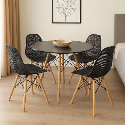 Conjunto Mesa Jantar 80cm Eiffel Com 4 Cadeiras Colmeia, Preto