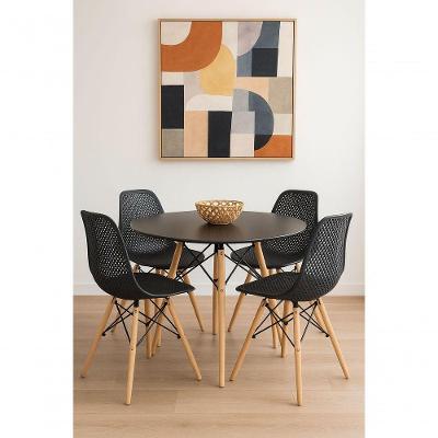 Conjunto De Jantar Mesa Eiffel 90cm Preta + 4 Cadeiras Colméia Eiffel Dkr Pretas