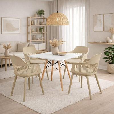 Conjunto Mesa De Jantar Quadrada Branco 90cm Com 4 Cadeiras Marcela – Design Moderno E Sofisticado, Nude