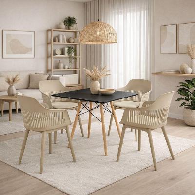 Conjunto Mesa De Jantar Quadrada Preta 90cm Com 4 Cadeiras Marcela – Design Moderno E Sofisticado, Nude