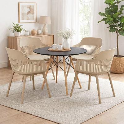 Conjunto De Jantar Mesa Eiffel Preta 90cm + 4 Cadeiras Marcela - Nude