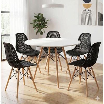 Conjunto De Jantar Mesa Eiffel 90cm Branco +5 Cadeiras Colméia Eloa Eiffel Dkr Pretas